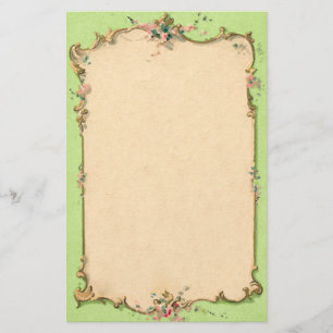 Papelería Verde del vintage con la frontera floral