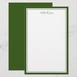 Papelería Verde Musgo Dos Monograma Borde Grueso y Delgado
