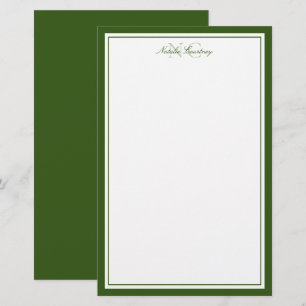 Papelería Verde Musgo Dos Monograma Borde Grueso y Delgado 