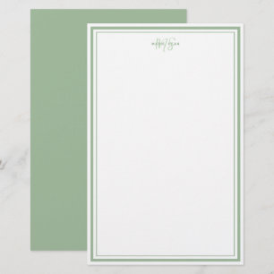 Papelería Verde Salvia Minimalista Monograma Simple Dos Bord