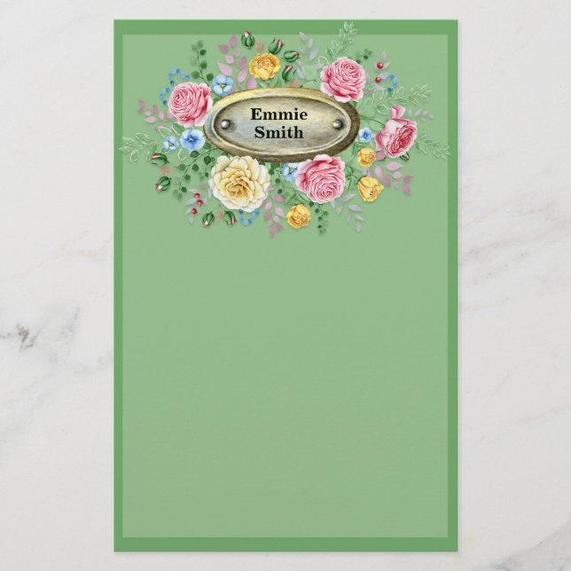 Papelería Verdor floral amarillo rosado personalizado (Anverso)