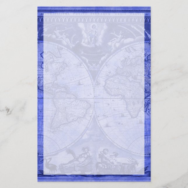 Papelería Versión azul Mapa del mundo antiguo J Blaeu 1664 (Anverso)