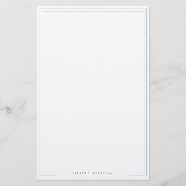 Papelería Vertical Simple Dusty Blue Border Name Stationery (Anverso)