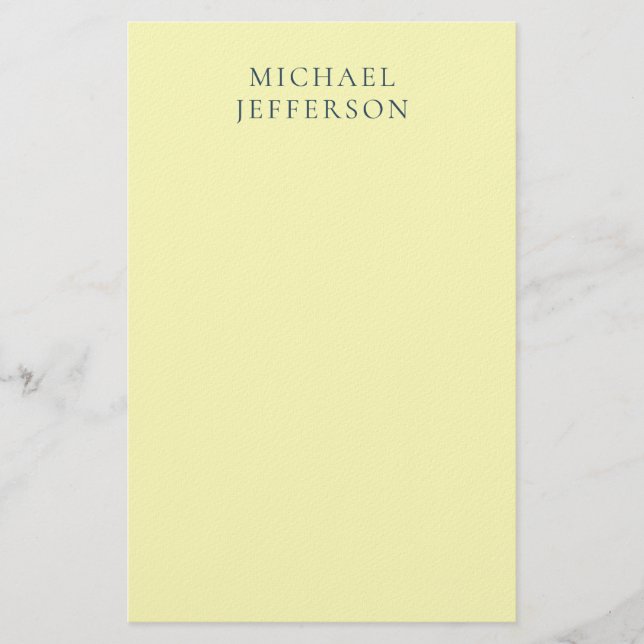 Papelería Very Pale Yellow Minimalist Plain Modern Name (Anverso)