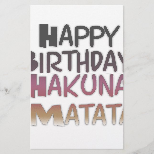 Papelería Vibrante Feliz Cumpleaños Hakuna Matata Diseño (Anverso)