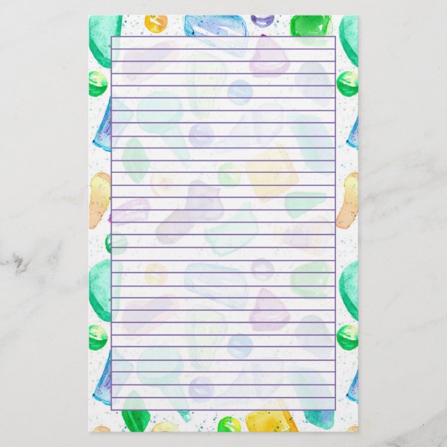 Papelería Vidrio del Mar Verde acuarela morado (Anverso)