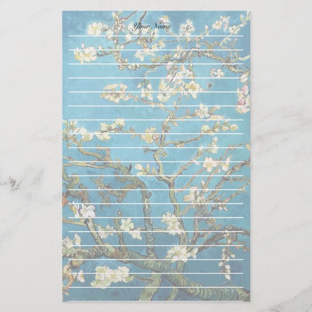 Papelería Vincent van Gogh, floreciente árbol de almendros (Anverso)