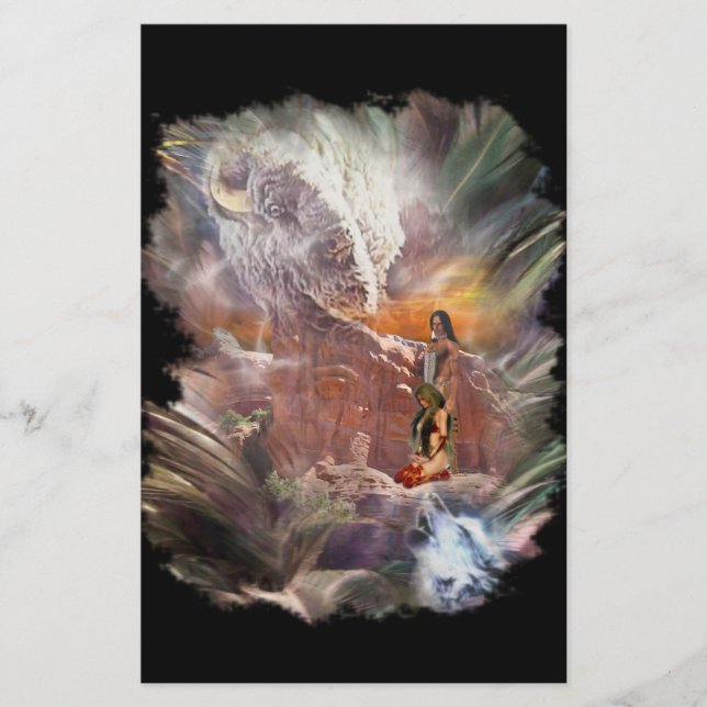 Papelería Viñeta nocturna de Boda indio americano (Anverso)