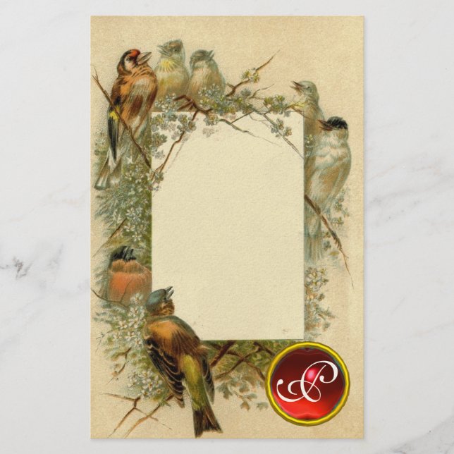 PAPELERÍA VINTAGE BIRDS GEM MONOGRAM (Anverso)