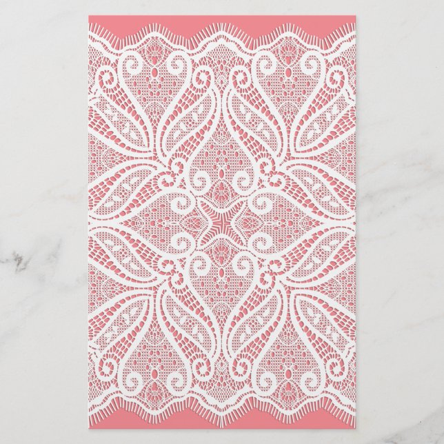 Papelería Vintage blanco rosa doily rosa (Anverso)
