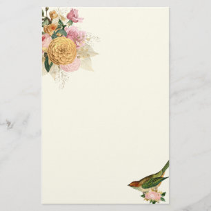 Papelería Vintage blush y rosas dorados con pájaro canto