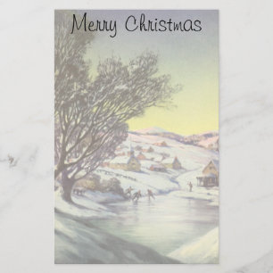 Papelería Vintage Christmas, Frozen Lake with Ice Skaters