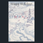Papelería Vintage Christmas, Snowscape con Winter Village<br><div class="desc">Ilustracion Vintage Victorian Era Feliz Navidad navideña diseño de temporada de invierno con un pueblo nevado. Un río helado recorre el bosque,  los árboles están cubiertos de nieve y el hielo y las montañas están a lo lejos. ¡Felices fiestas y saludos de temporada!</div>