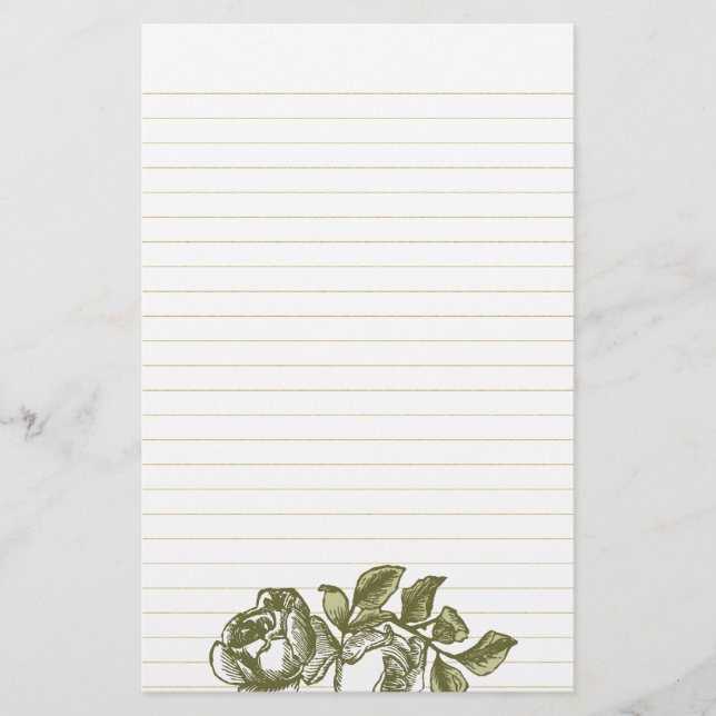 Papelería Vintage Rosas Etching Gold Lined Stationery (Anverso)