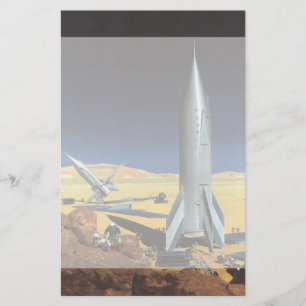 Papelería Vintage Science Fiction Desert Planet con cohetes
