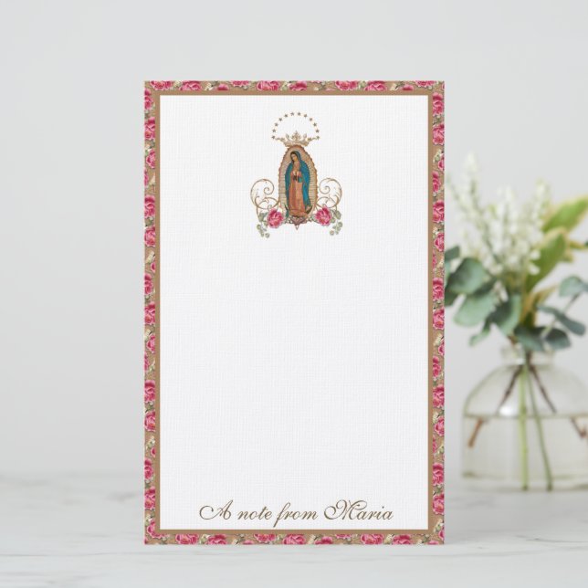 Papelería Virgen Católica María Guadalupe Rosas Stationery (Anverso de pie)