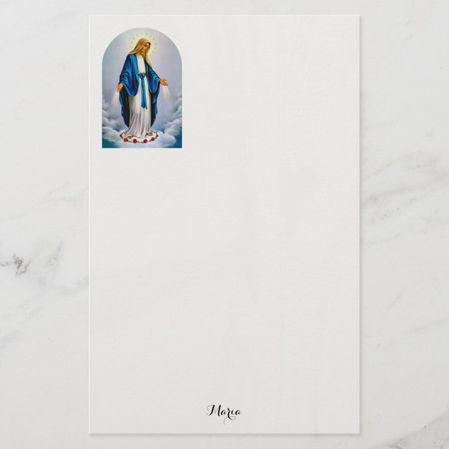 Papelería Virgen Católica María Roses Rojas Personalizadas (Anverso)