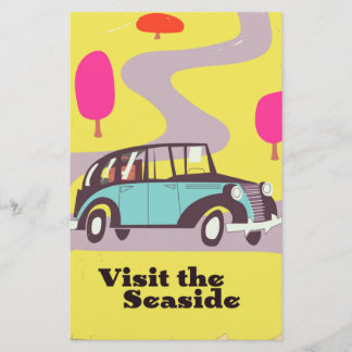 Papelería Visita el cartel de coche vintage de Seaside