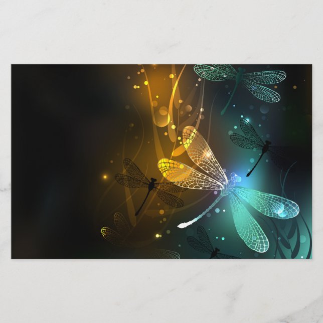 Papelería Vuelo de libélula luminosa verde (Anverso)