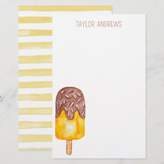 Papelería Watercolor Chocolate Popsicle Personalizado (Anverso / Reverso)