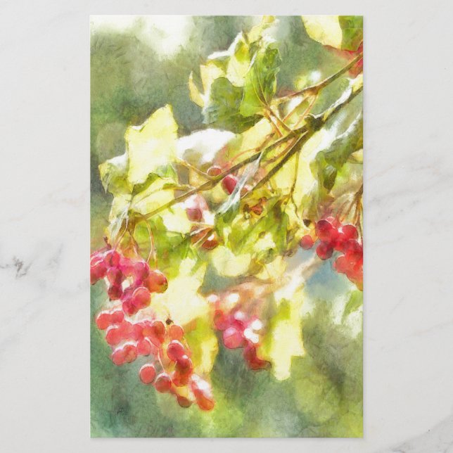 Papelería Watercolor de las Berries de invierno (Anverso)