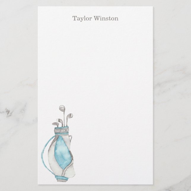 Papelería Watercolor Golf Club & Bag Estacionamiento Persona (Anverso)