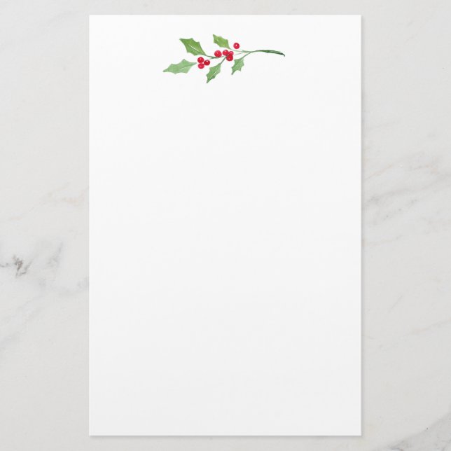 Papelería Watercolor Holly Sprig (Anverso)