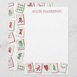 Papelería Watercolor Mahjong Red & Green Christmas Tiles