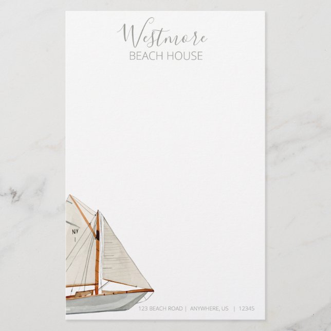 Papelería Watercolor Sailboat Beach House (Anverso)