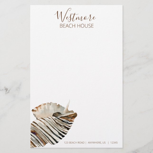 Papelería Watercolor Seashell Beach House (Anverso)