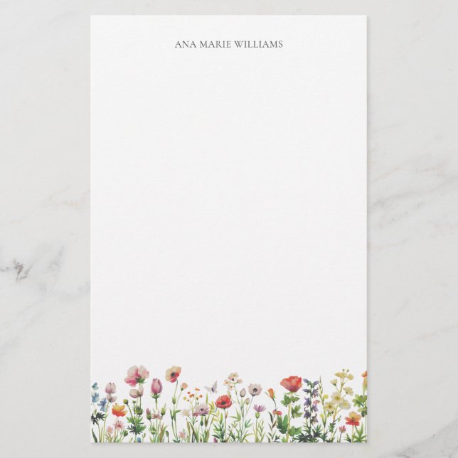 Papelería Watercolor Wildflower Elegant Stationery Paper (Anverso)