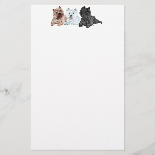 Papelería Westie con dos Cairn Terriers (Anverso)