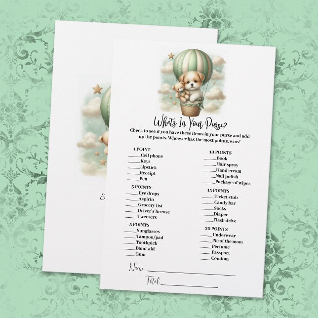 Papelería What's In Your Purse Puppy Baby Shower Game Card (Subido por el creador)