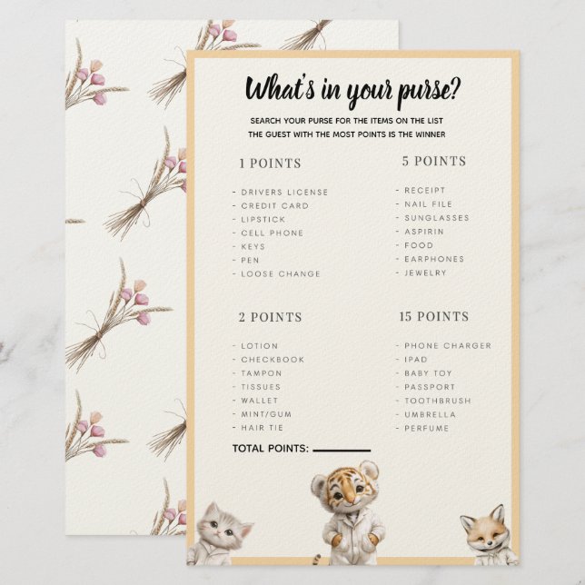 Papelería Whats in your purse? Whimsical Pajama Animals (Anverso / Reverso)