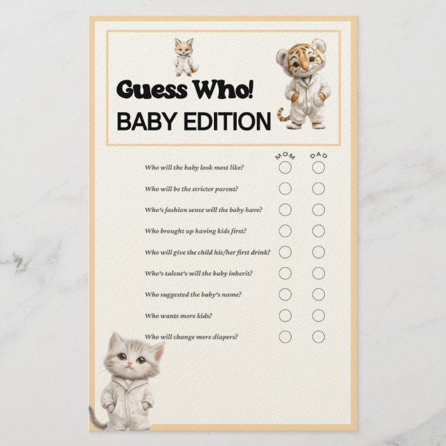 Papelería Whimsical Pajama Animals: Guess Who Baby Game  (Anverso)