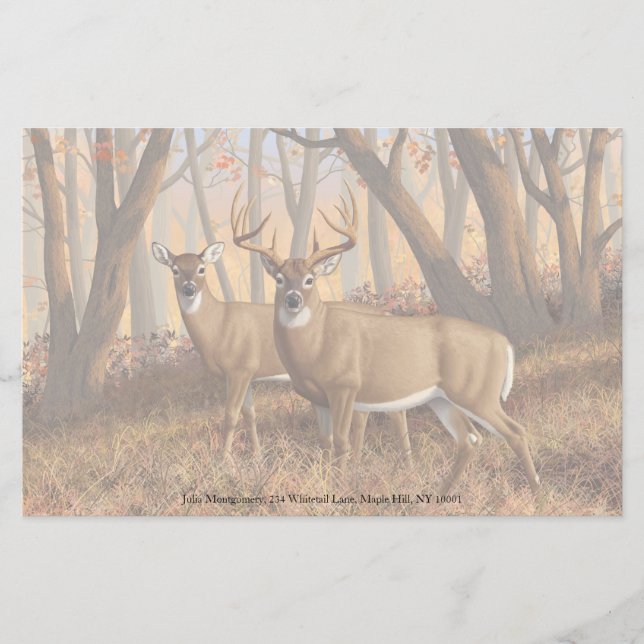 Papelería Whitetail Deer Buck & Doe Otumn Maple Woods (Anverso)