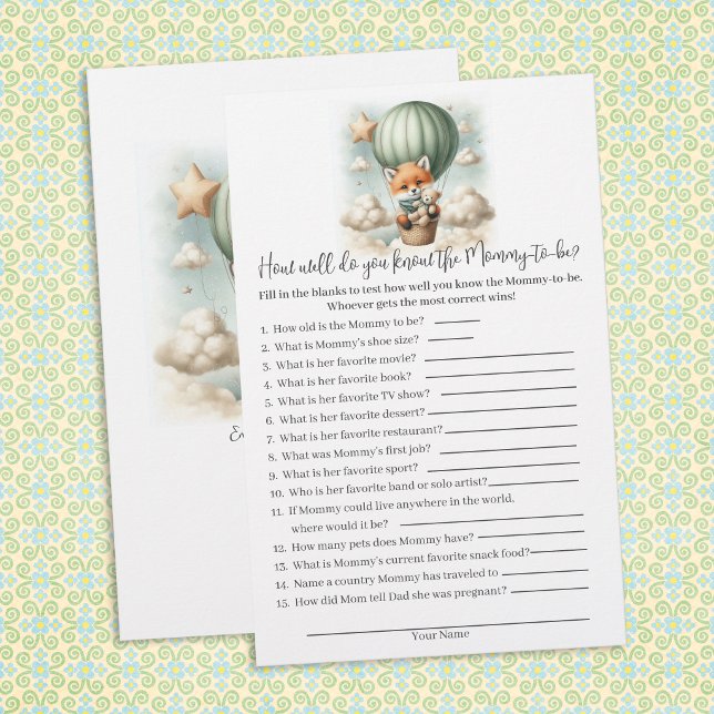 Papelería Who Knows Mommy Best Fox Baby Shower Game Card (Subido por el creador)