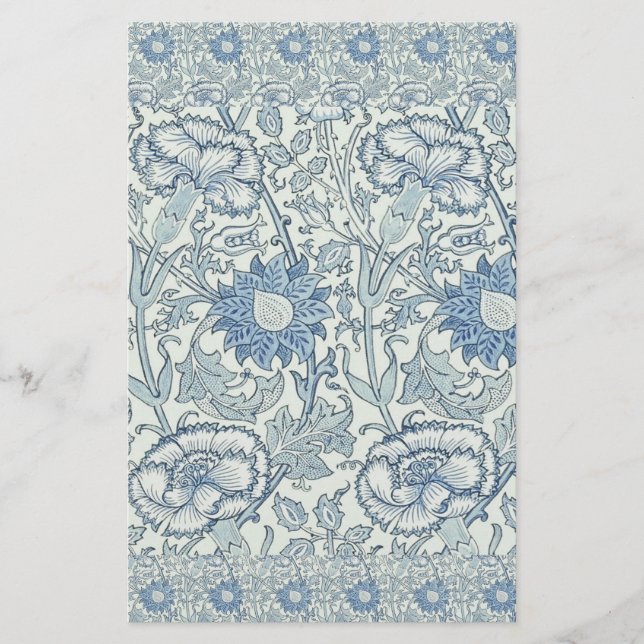 Papelería William Morris Hermoso patrón floral, azul, rosa (Anverso)