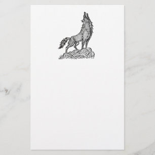Papelería Wolf Howling en el dibujo de la silueta lunar
