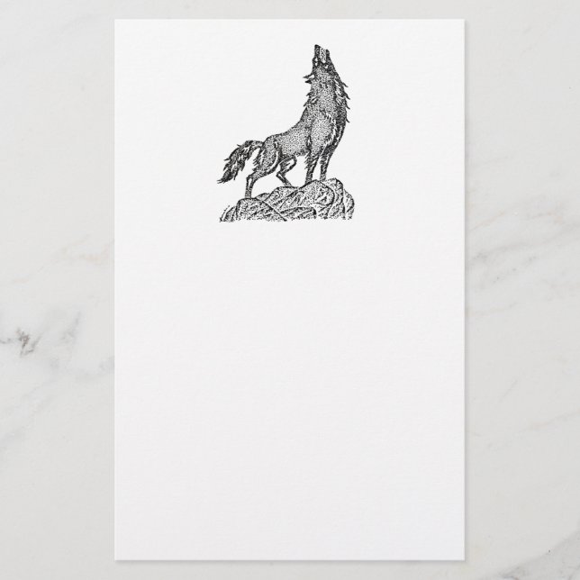 Papelería Wolf Howling en el dibujo de la silueta lunar (Anverso)