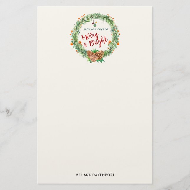 Papelería Wreath de Navidades merry y brillantes (Anverso)