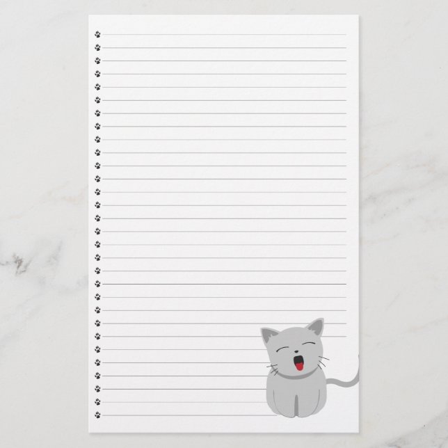 Papelería Yawning Kitty Lined Stationery (Anverso)