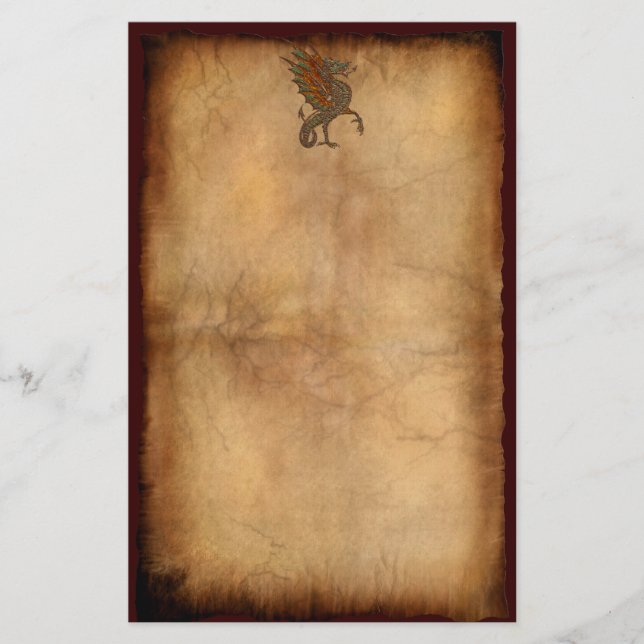 Papelería Ye Dragón medieval antiguo en diseño de pergamino (Anverso)