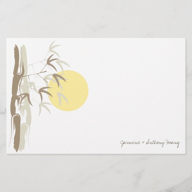Papelería Yellow Sunrise Bamboo Zen Stationery Boda asiático (Anverso)