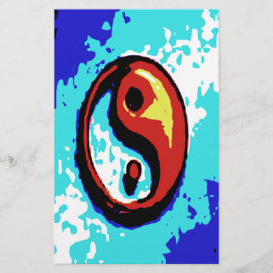 Papelería Yin Yang Rótulo rojo y azul artístico