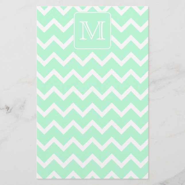 Papelería Zigzag de la verde menta con el monograma de (Anverso)