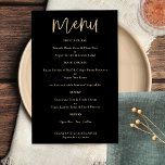 PAPER Elegant Gold Script Black Boda Menú<br><div class="desc">PAPER Elegant Gold Script Black Boda Menu Una alternativa de papel con valor para dinero en negro clásico y oro. Con una secuencia de comandos ajustada y elegante para Menu y que personaliza fácilmente el resto del texto. Los colores del tipo de letra se pueden cambiar a través del menú...</div>