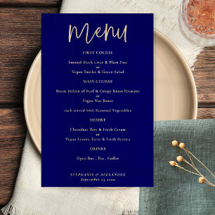 PAPER Elegant Gold Script Menú Boda azul de la mar