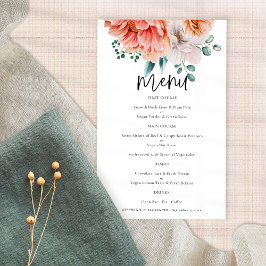 PAPER Peach Peonies Elegant Script Boda Menú