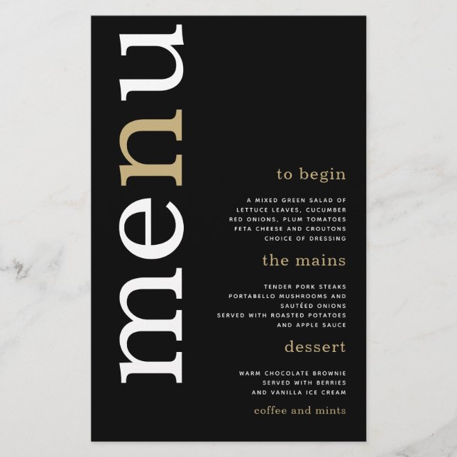 PAPER White Gold Typography Black Boda Menu (Frente)